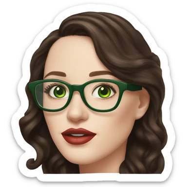 Kat Dennings with green eyes and transparent glasses and brunette with highlights hair sticker