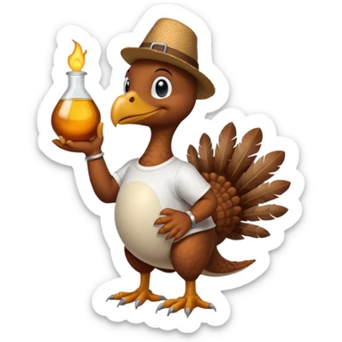 Thanksgiving Turkey wearing a T-shirt with a Sinclair oil dinosaur sticker