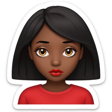 Dark skin gurl with black hair, big lips m, dark brown eye, octagon face shape and chinky eyes no red lipstick  sticker