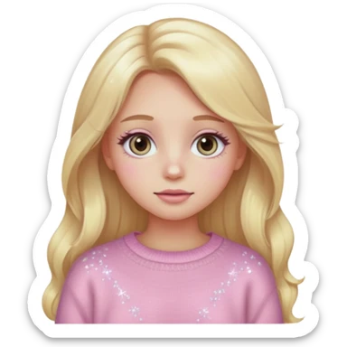 “Emoji girl, pastel pink blush, sparkly wide eyes,  oversized pastel sweater long blonde hair.” sticker