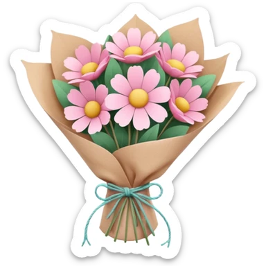 Pink Flower bouquet wrapped in kraft paper sticker