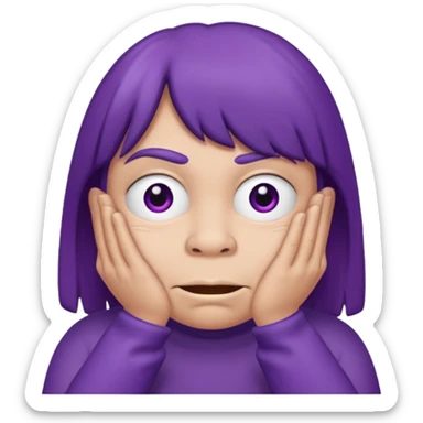 Grimace , half frown with a side eye and hands clasped together sticker