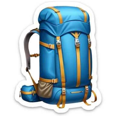 Icon for Mountain Tourism and Climbing: a mountain peak in the background, climbing gear and backpack. The icon should capture the adventure and challenge of alpine exploration. Transparent background. sticker
