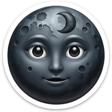 iOS emoji, dark moon, silver outline, mystical symbols, dark fantasy, smooth texture sticker