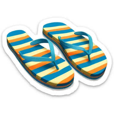 Realistic pair of striped summer flip flops isolated. sticker