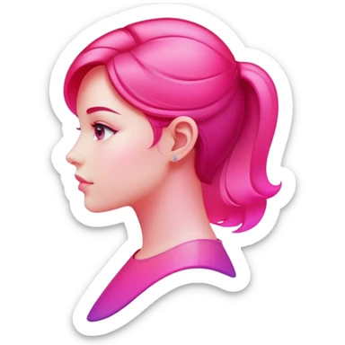 Girl in profile view with curved silhouette, transparent glass style, bright pink gradient, with highlights and shadows, minimalist design sticker