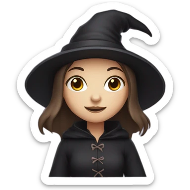 a young white brown thin girl with straight dark hair dressed as a witch sticker