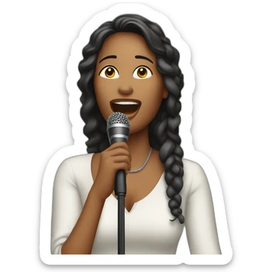 A woman singing with a mic sticker