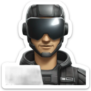 developer behind his laptop with this style : Crytek Crysis Video game with nanosuit hacker themed character sticker