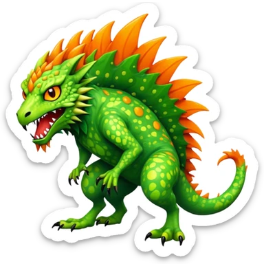 a vibrant colorful edgy vernid-fionbri-creature with splashed-scale-patterns full body sticker