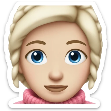 Pretty white girl with pink sweater reading cozy blue eyes sticker