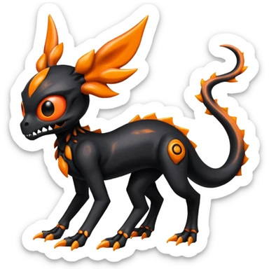 Shiny Evil Black And Orange Duskull-Salandit-Sylveon-Fakémon-hybrid-creature (full body)  sticker