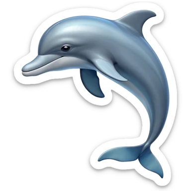 Cinematic Noble Bottlenose Dolphin Portrait Emoji, Poised and regal, with a sleek, streamlined body of shiny, glossy blue-gray skin, expressive, intelligent eyes, and a gracefully arched dorsal fin, Simplified yet sharp and sophisticated features, highly detailed, glowing with a radiant, sparkling aquatic glow, high shine, intelligent and majestic, stylized with an air of oceanic refinement, focused and elegant, soft glowing outline, capturing the essence of a watchful and confident dolphin that appears ready to leap out of the screen with effortless power! sticker