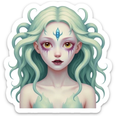 aesthetic brilliant divine lighting, oil paint  -  hieronymus bosch phantasmagoric mutated beautiful ethereal body of evil nymphs sticker