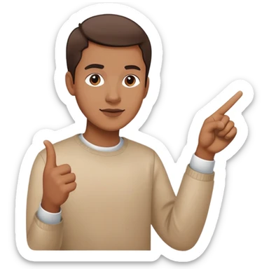 Person pointing at inspiring finished portrait rather than scattered paints sticker