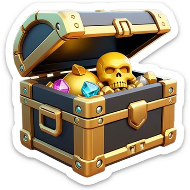Clash of Clans aesthetic: Cinematic Playful Sci-fi Loot Crate Emoji, rendered in a 3D vector-style similar to standard emojis with minimal shading and bold, simplified shapes. A compact, futuristic storage box with sleek metallic panels and digital accents, softly glowing with a cosmic treasure charm. Simplified yet unmistakably iconic, highly detailed and consistent, glowing with a soft radiant shine and high gloss. Stylized with a touch of intergalactic mystery and a soft glowing outline, capturing the essence of a futuristic reward chest with a friendly, playful allure! sticker