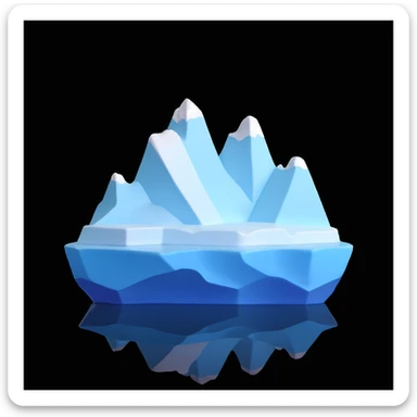 Apple Memoji style: 3D iceberg, no face, clean stylized shape, rounded edges, glossy icy surface, white and pale blue gradients, floating in calm ocean, soft lighting, minimal and elegant, Pixar-level rendering, studio background, soft shadows sticker