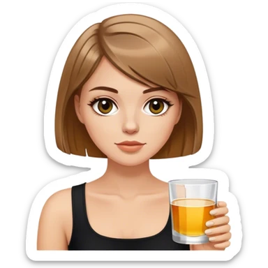 light brown hair white girl with short bob no bangs with a shot of tequila wearing black sticker