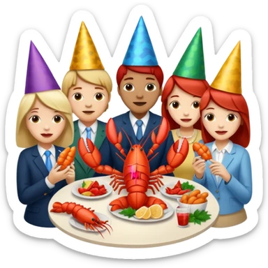 Too many people eating lobster at a family party sticker