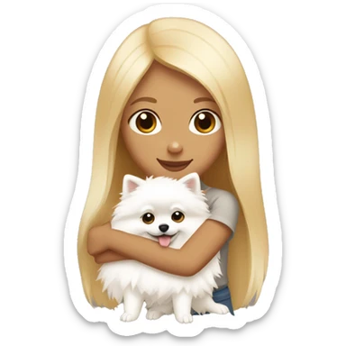 Blond girl hugging white Pomeranian and brown Pomeranian  sticker