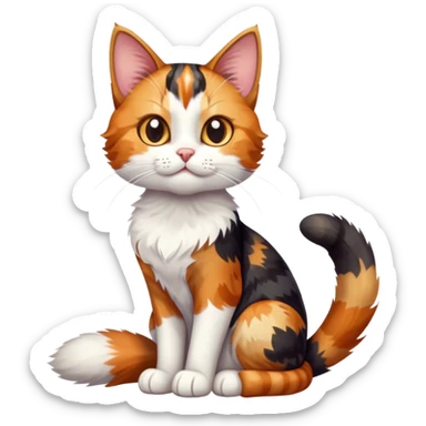 cinematic-[calico tabby cat]-realistic-full-body-sitting-emoji,-tail-curled-playfully-around-its-paws, cinematic-cute-calico-cat-portrait-emoji,-head-tilted-playfully-with-sparkling,-inquisitive-eyes-and-a-charming-patchwork-fur-of-orange,-black,-and-white,-simplified-yet-irresistibly-adorable,-highly-detailed,-glowing-with-a-warm,-invit (3) sticker