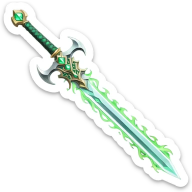 magical greatsword with a Eldritch green fire powers in it sticker