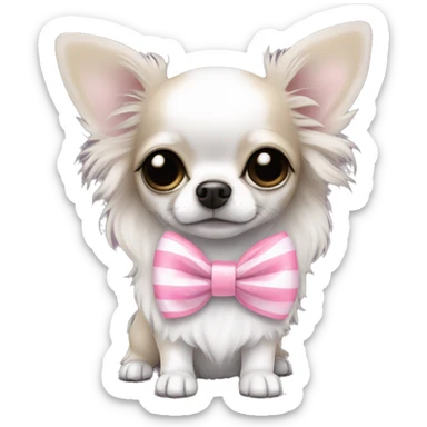 cute black with white long haired chihuahua with white stripe on forhead a cute pink bow sticker