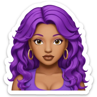 Megan thee stallion with purple wavy hair with a side part crimps sticker