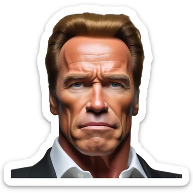 US president Arnold Schwarzenegger in Warcraft style, oil paint, mysterious eyes, intricate lips, masterpiece pose, odd perspective, beautiful, desirable, logical, midsommar, ikea sticker