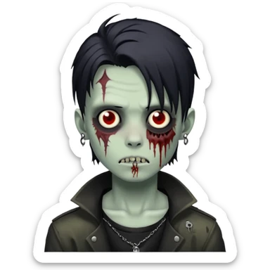 zombie boy with black anime wolfcut medium long hair and piercings sticker