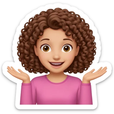 fun cute loud popular pretty girl modest curly brown hair pink top excited sticker