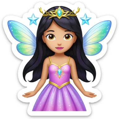 Earthreal sparkly angelic mystical magical shiny pretty Fairy. Caramel skin. Long black hair. White, hot pink and light blue and lavender and light green and light yellow  sticker