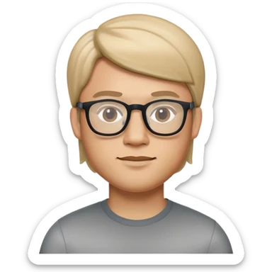 Male face with straight hair and glasses, Apple Memoji style sticker