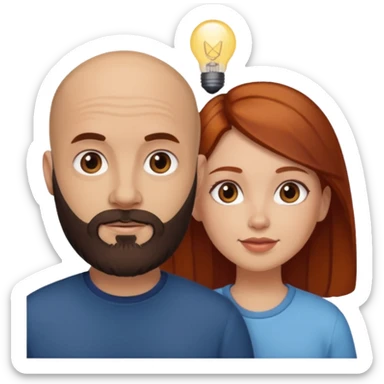 Couple. A bald man with dark brown beard and a girl with light skin. She is a redhead and has dark yellow brown auburn hair. Different skincolor. She has very light skin. sticker