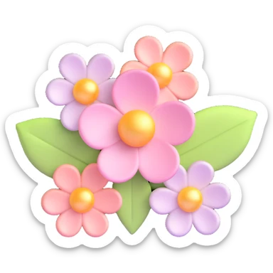 pastel sakura flower with a pearl border, 3D emoji style sticker