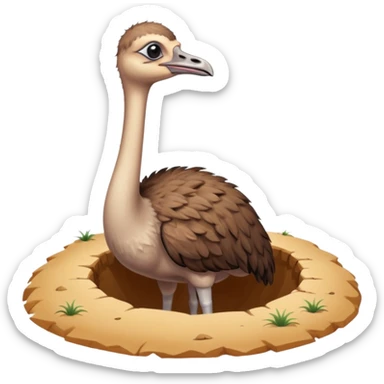 Ostrich with it's head inside a hole in the ground only it's body and neck visible sticker