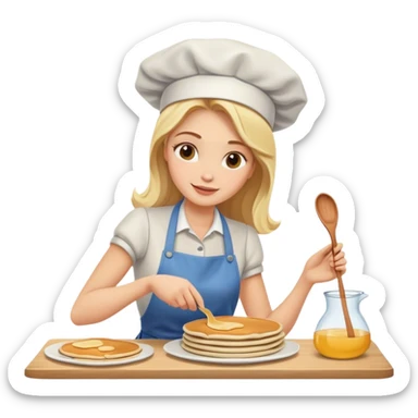 Crea una mujer rubia haciendo pancakes sticker