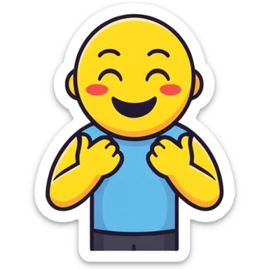 Emoji guy laughing crossing hands to neck sticker