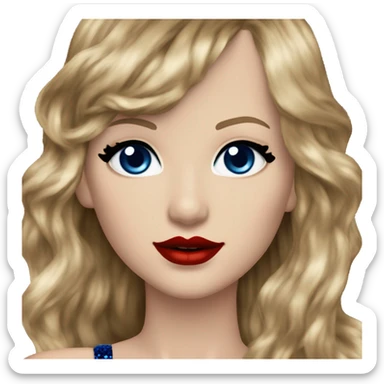 Realistic Taylor swift wearing navy blue glittery sequin bodysuit and dark blonde long hair with red lipstick and blue eyes  sticker