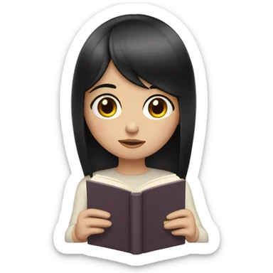 Pale girl with black hair and bangs reading  sticker