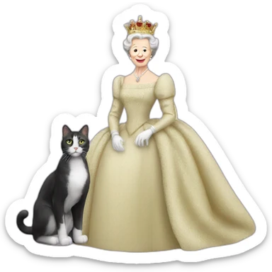 Queen Elizabeth 2 with  cat  sticker