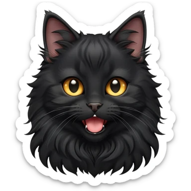 cinematic-yawning black-maine-coon-kitten-portrait-emoji,-head-tilted-playfully-and-inquisitively,-sleek--black-fur,-simplified-yet-adorable-features,-highly-detailed,-glowing-with-a-warm,-friendly-glow  sticker