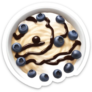 oatmeal in a bowl topped with blueberries and chocolate sauce sticker