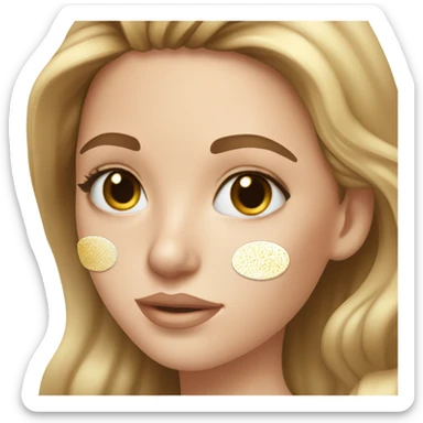 White Skin care on white freackles skin of a brunett blue eyed girl using Gold gel skin care patches under her eyes sticker