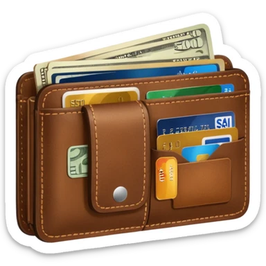 portefeuille marron avec pleins de billet et carte bancaire sticker