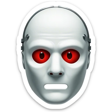 Icon for Thriller: A dark, chilling design featuring a silhouette of Hannibal Lecter’s mask, with a hint of his piercing eyes. Blood-red tones and eerie shadows add suspense, symbolizing the sinister atmosphere. Vintage, intense cinematic style. Transparent background. sticker