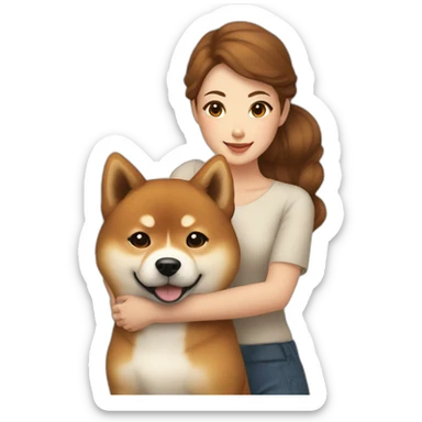 Cute Shiba-dog with a woman with brown and curly hair sticker