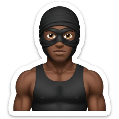 smug muscular african male black ski mask wearing guy with no top. wears a full ski mask with only eyes revealed sticker