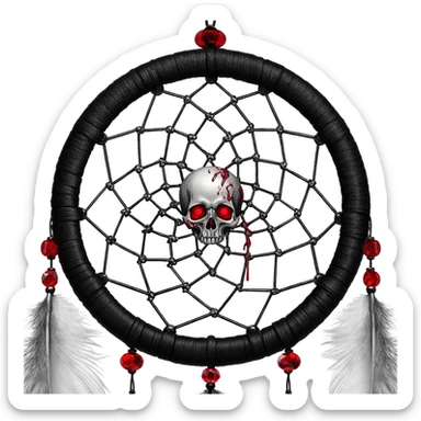 Blood-red, bloody, obsidian-black, edgy, dream catcher, red gemstones, black wires, black threads, skull, white feathers, badass, evil, gorgeous aesthetic, gothic decor sticker