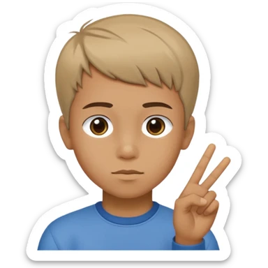 A boy with medium short haircut whit the symbol of peace like this ✌️ and the head a little bit inclined  sticker